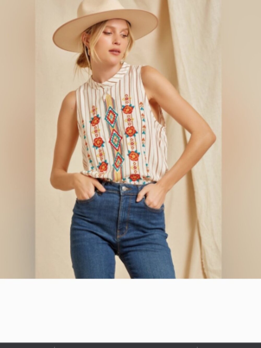 Western Aztec Embroidered Top - Picture 2 of 2